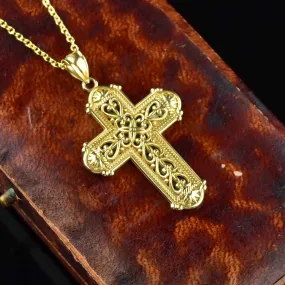 14K Gold Two Tone Reversible Cross Pendant Necklace