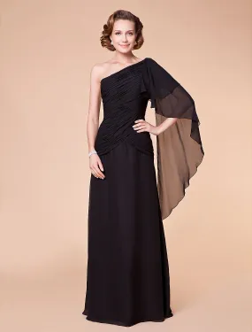 A-Line Mother of the Bride Dress Floral One Shoulder Floor Length Chiffon Sleeveless with Criss Cross Side Draping Flower