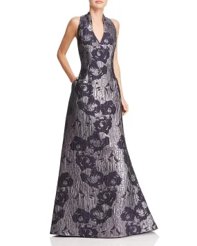 Aidan Mattox - MD1E200784 Sleeveless Metallic Floral Print Gown