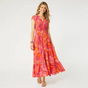 Aliya Button Front Maxi Dress - Pink/Orange