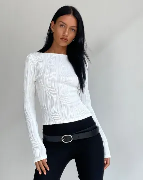 Amabon Long Sleeve Crop Top in Crinkle White