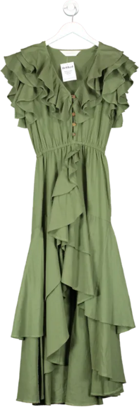 Amazula Green Organic Cotton Ruffle Maxi Dress UK S/M