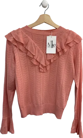 Amo Coral Pink Jasper Ruffled Knit Pullover UK S