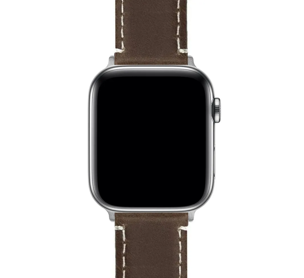 Apple Saddle Leather White Stitching Watch Band