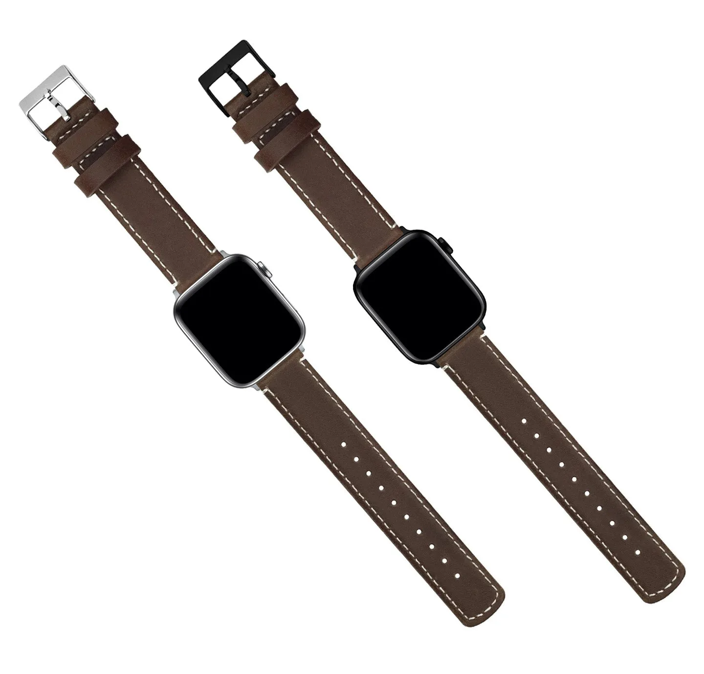 Apple Saddle Leather White Stitching Watch Band