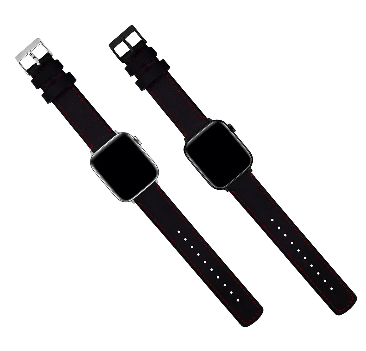 Apple Watch Black Leather Crimson Red Stitching Watch Band