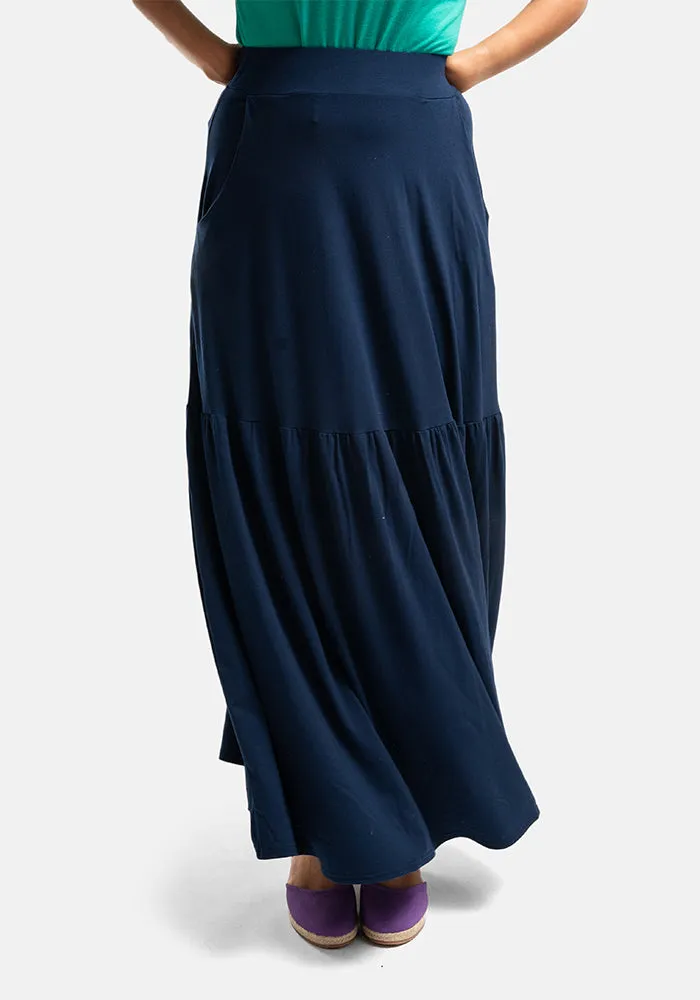 Asa Navy Tiered Hem Maxi Skirt