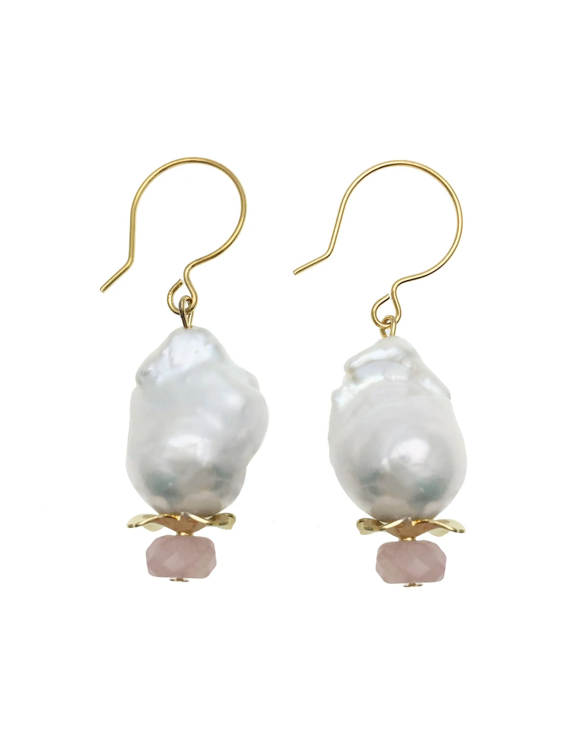 Baroque Pearls & Rose Quartz Dangle Earrings DE215