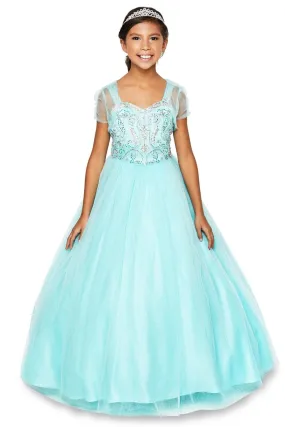 Beaded Girls Long Sweetheart Dress with Bolero by Cinderella Couture 5038