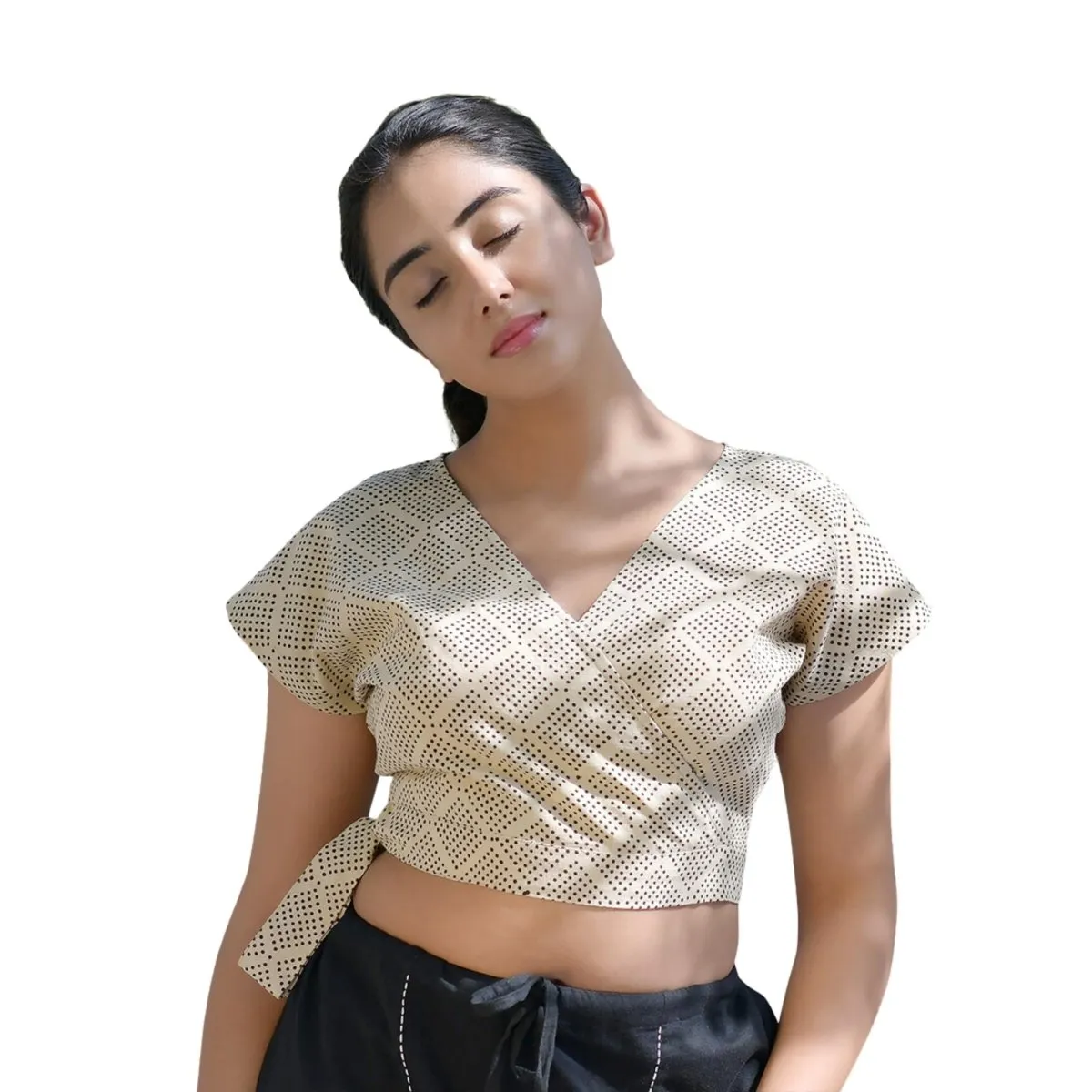 Beige-Printed Women's Crop Top | 100% Cotton Top for Ladies for Yoga, Exercise, Loungewear, Casuals