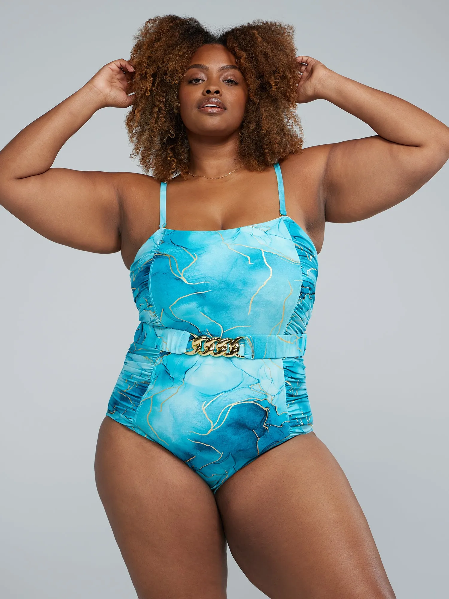 Belted Ruched One-Piece Swimsuit