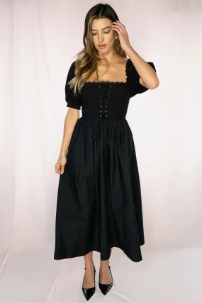 Black Eyelet River Midi Dress in Black by Timeless London