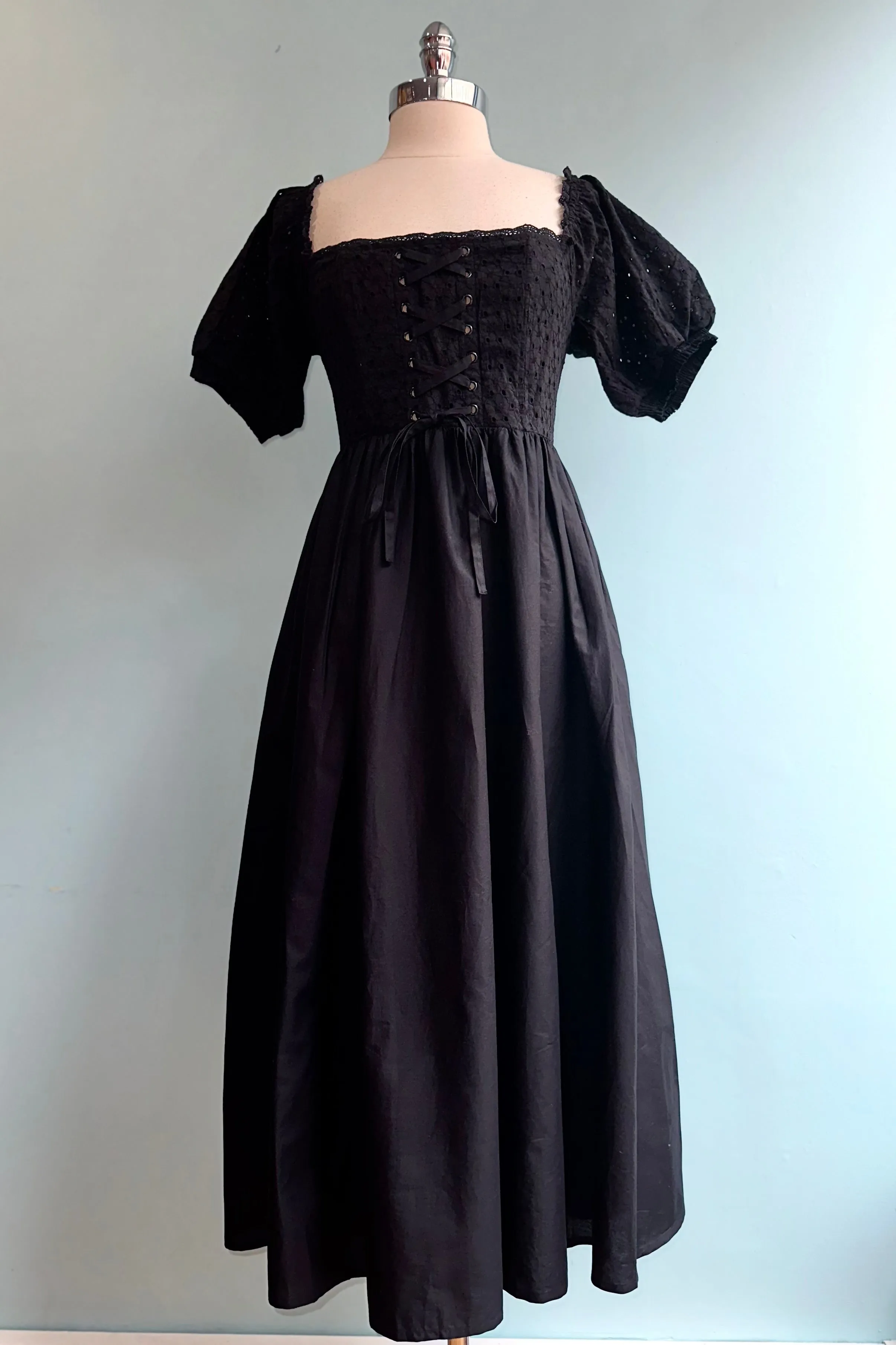 Black Eyelet River Midi Dress in Black by Timeless London