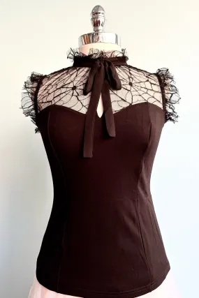 Black Web Lace Tie Neck Top by Voodoo Vixen