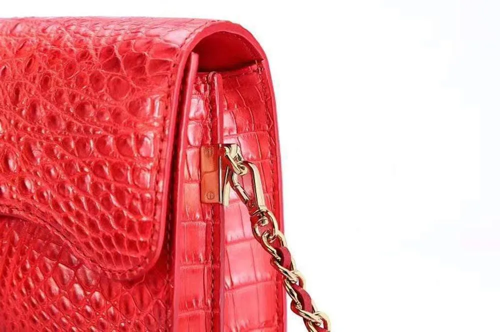 Classy Flap Chain Bag Genuine Crocodile Leather Clutch Cross Body Shoulder Bags