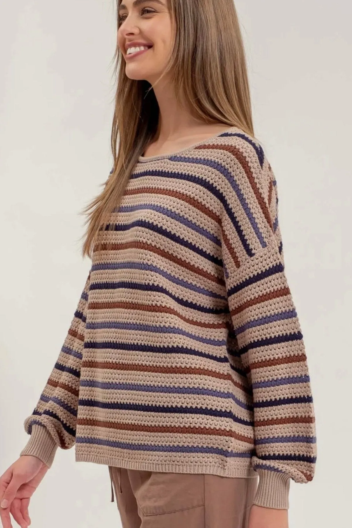 Coffee Striped Knit Pullover