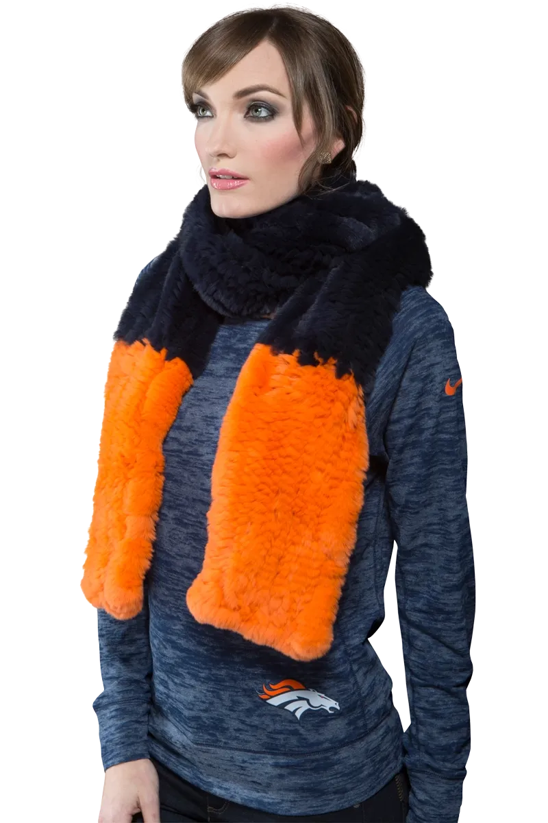 Colorblock Bronco Navy and Neon Orange Fur Scarf