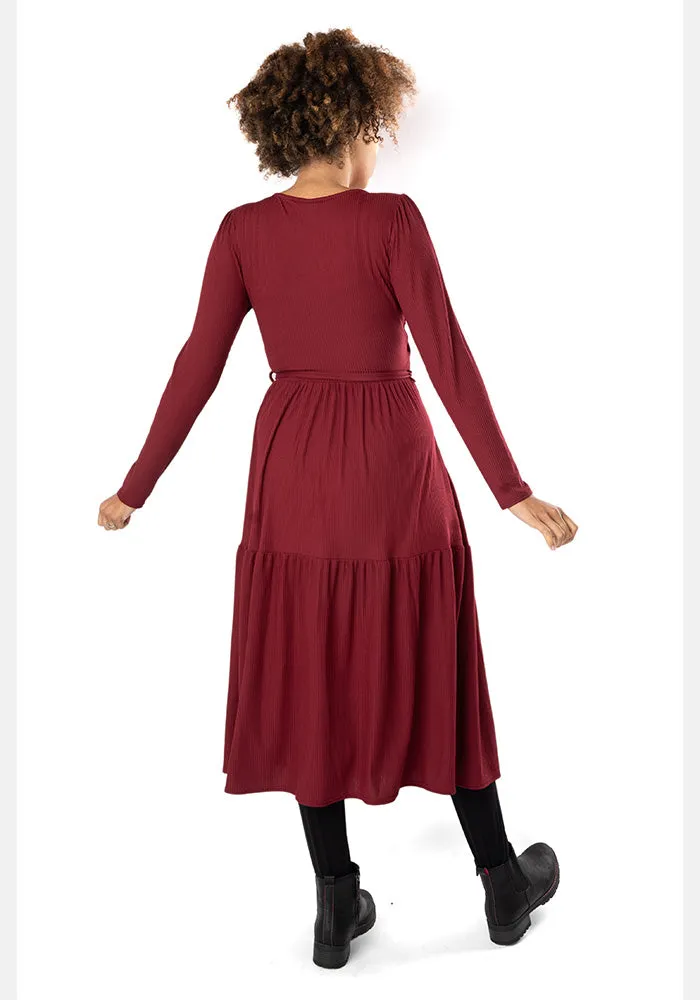 Deana Wine Tiered Hem Midi Dress