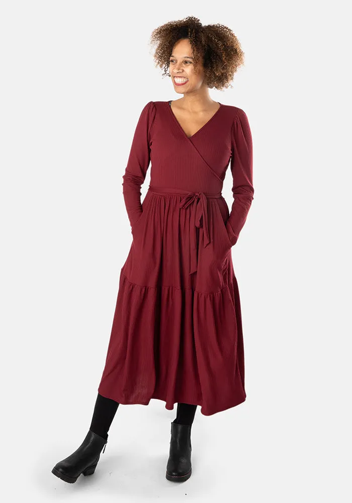 Deana Wine Tiered Hem Midi Dress