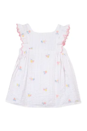 Dress - White cotton with embroidered flowers