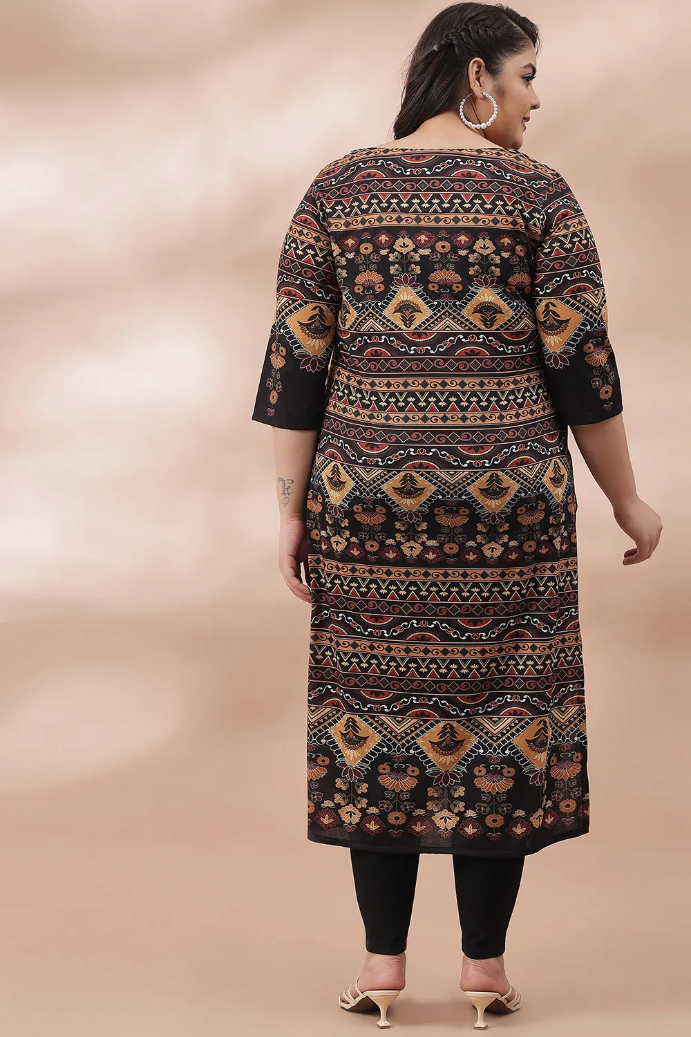 Earthen Ethnic Orntae Printed Kurti