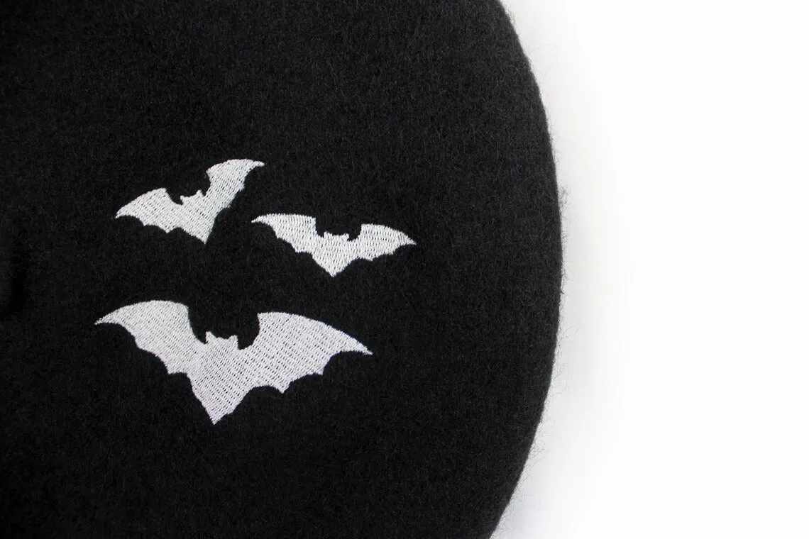 Embroidered Bats Black Beret