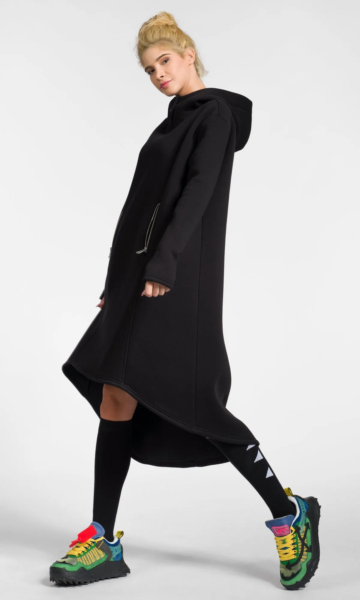 Extra Long Hoodie Dress with Zipper Pockets