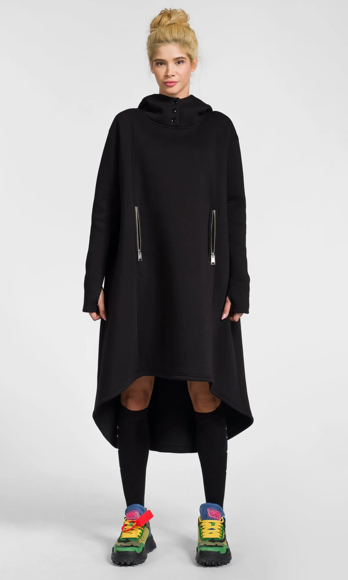 Extra Long Hoodie Dress with Zipper Pockets