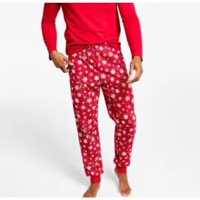 Family Pajamas Matching Men's Snowflake Candy Red Pajama Set, Size Small