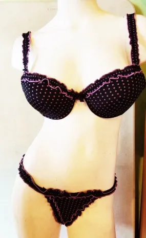 Flirty 2 Piece Polka Dot Ruffles Bra & Panty Set