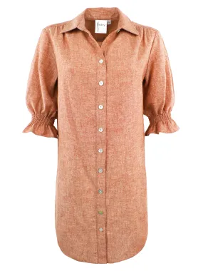 GAMEDAY! Miller Puff Sleeve Shirt Dress Rust Orange Hemp/Cotton - WEB exclusive