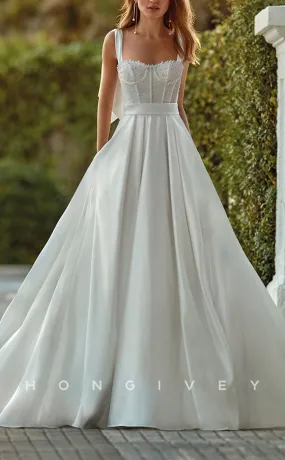 H0911 - Pearl Beaded With Train And Bow Detail Long Wedding Dress