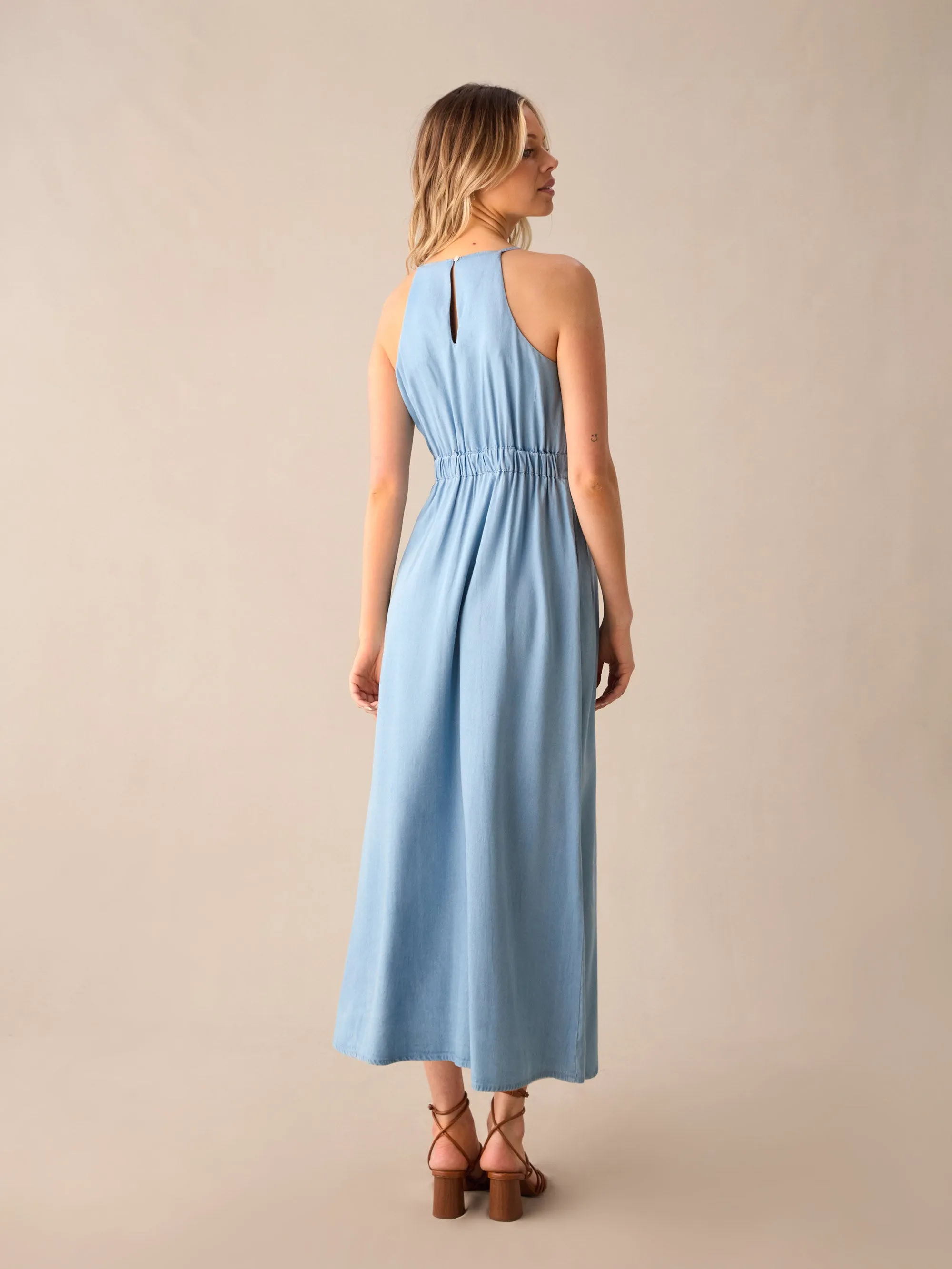 Halter Tencel Denim Midi Dress