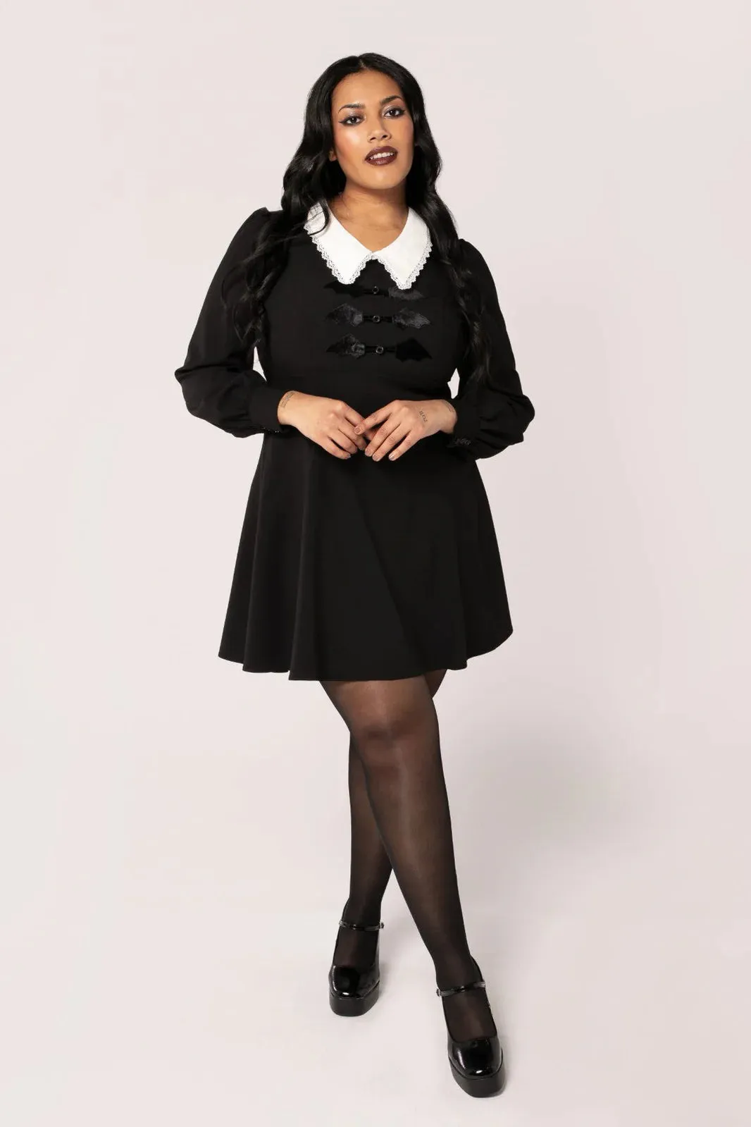 Hell Bunny Batilda Dress Gothic Bats Statement Collar