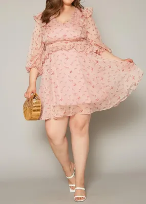 Hi Curvy Plus Size Women Floral Print Flare Mini Dress