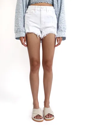 High-Rise Destroyed Hem Denim Shorts