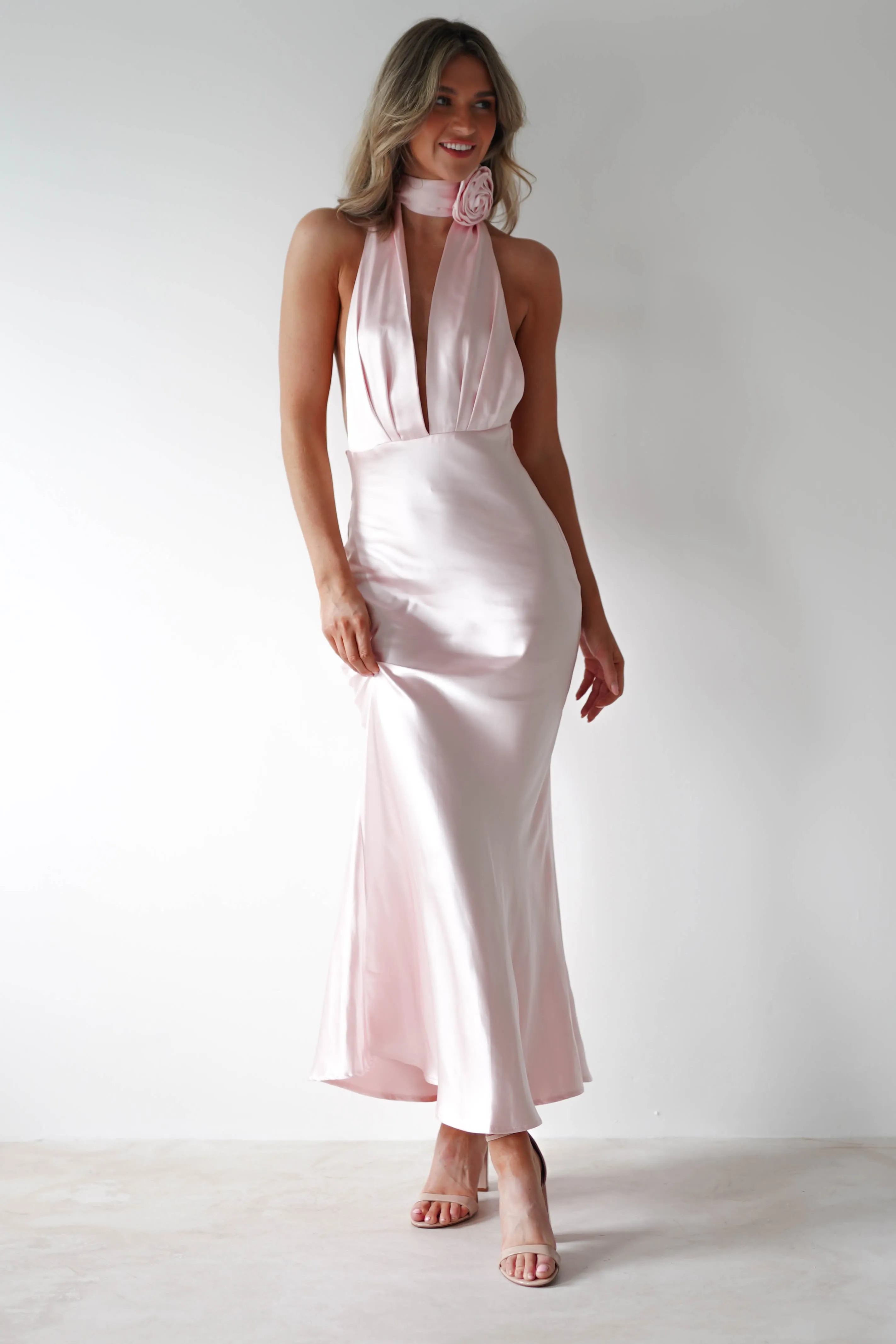 Kaylah Soft Satin Maxi Dress | Pearl Pink