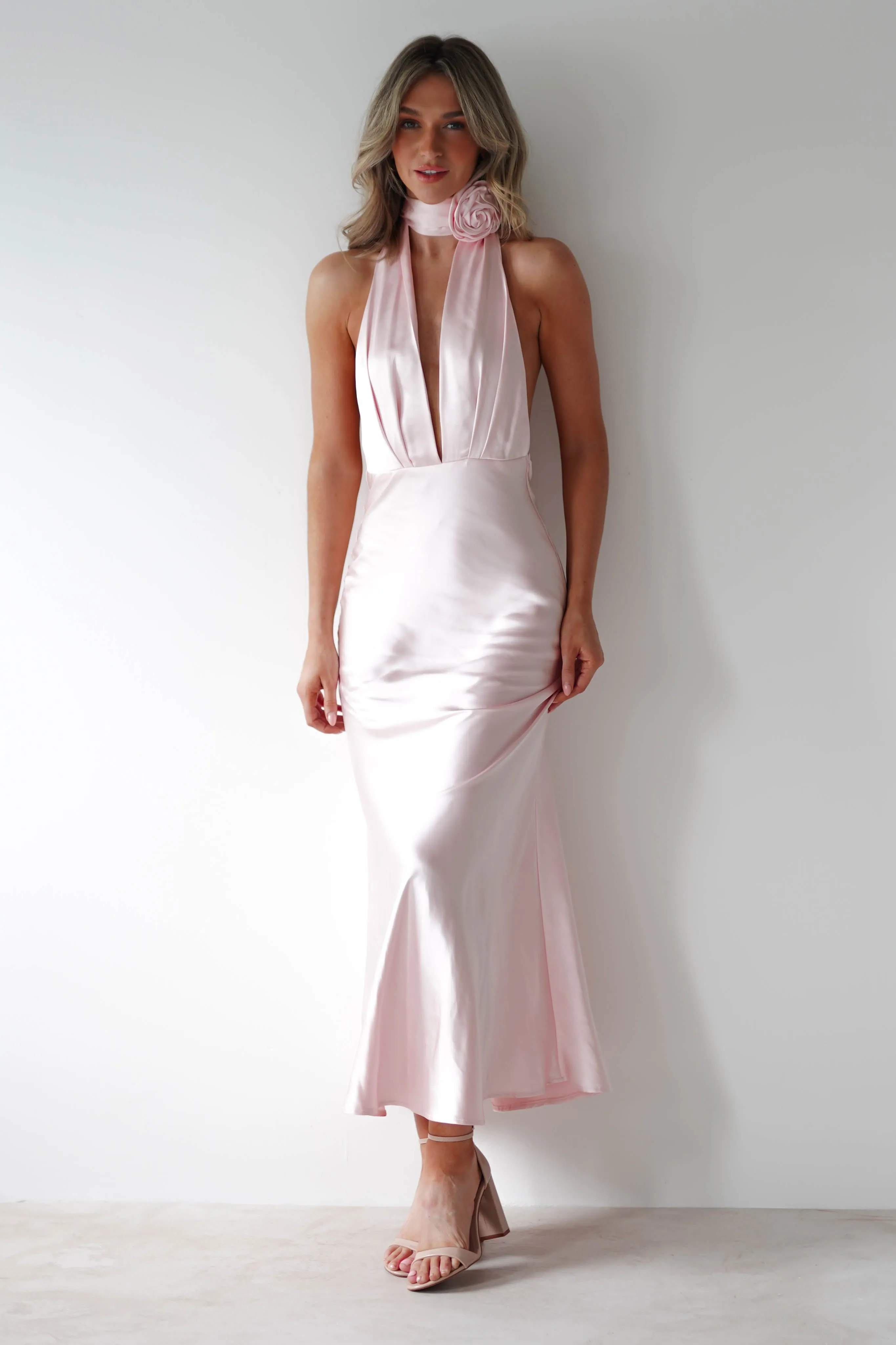 Kaylah Soft Satin Maxi Dress | Pearl Pink