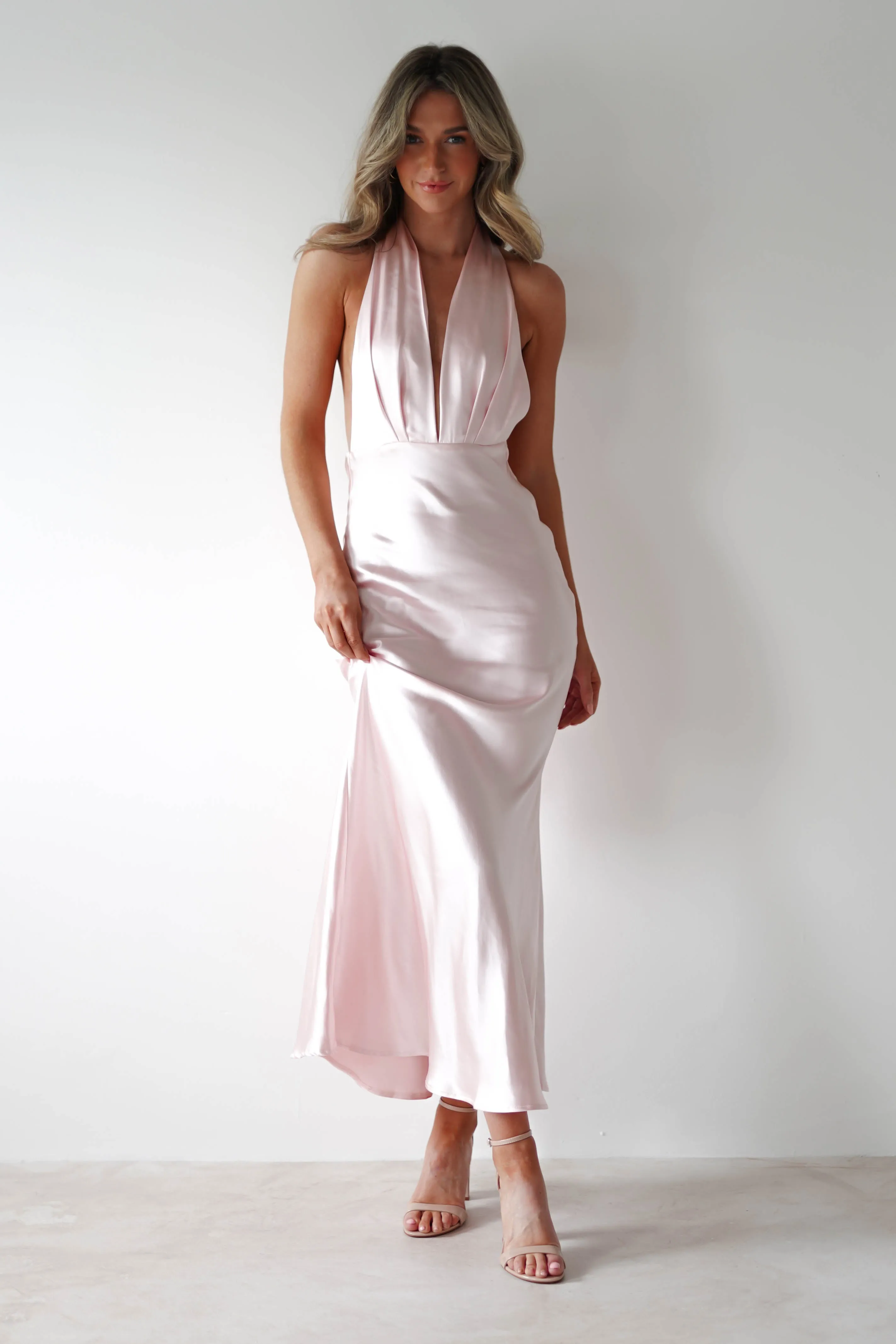 Kaylah Soft Satin Maxi Dress | Pearl Pink