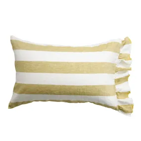 Kelp Stripe 100% Linen Ruffle Pillowcase Set