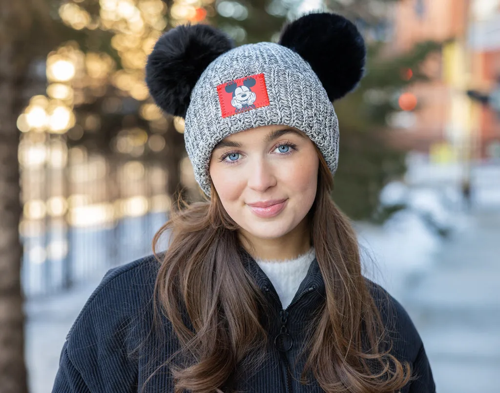 Mickey Mouse Black Speckled Double Pom Beanie