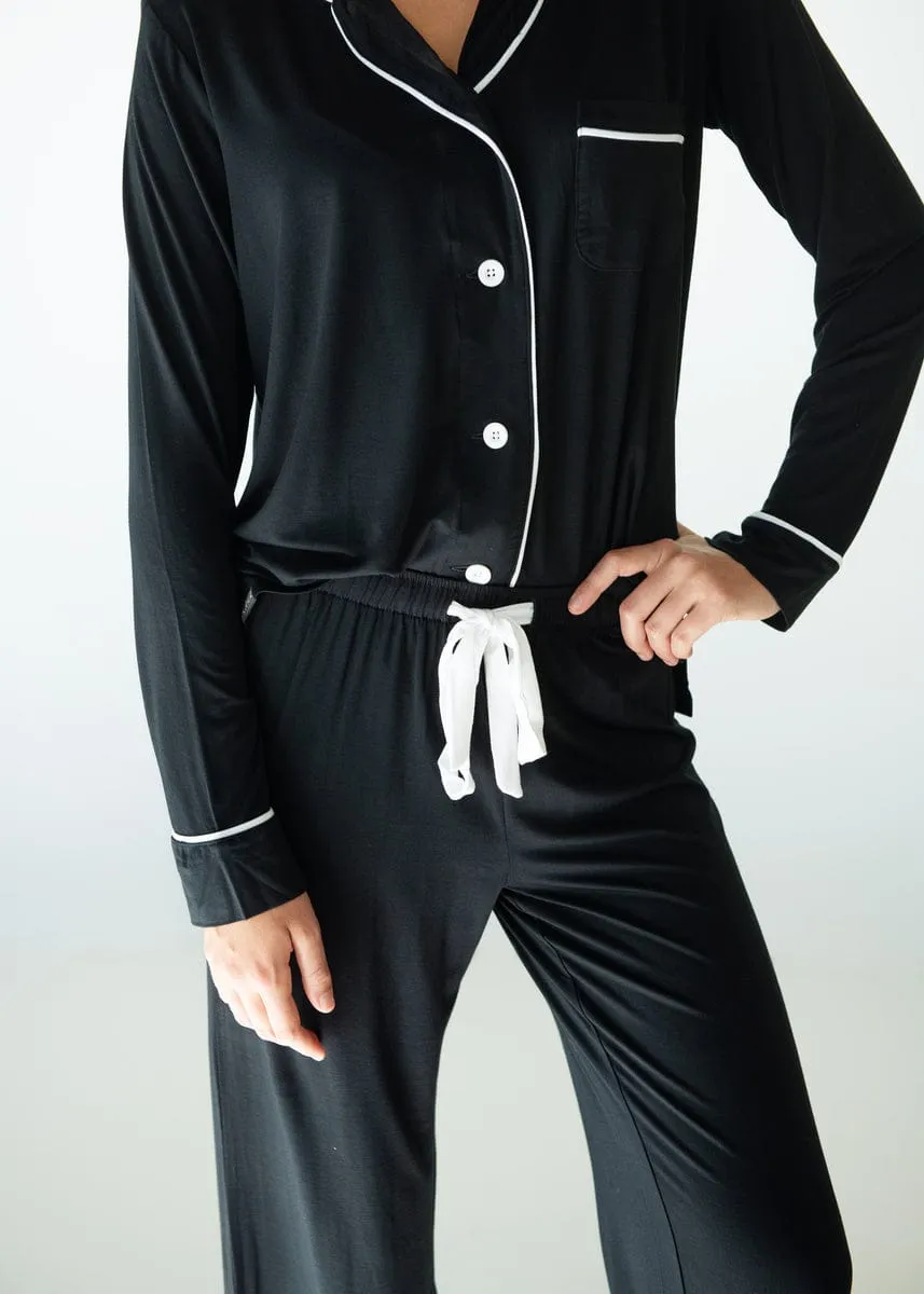 Middle of the Night Pajamas - Black with White Buttons