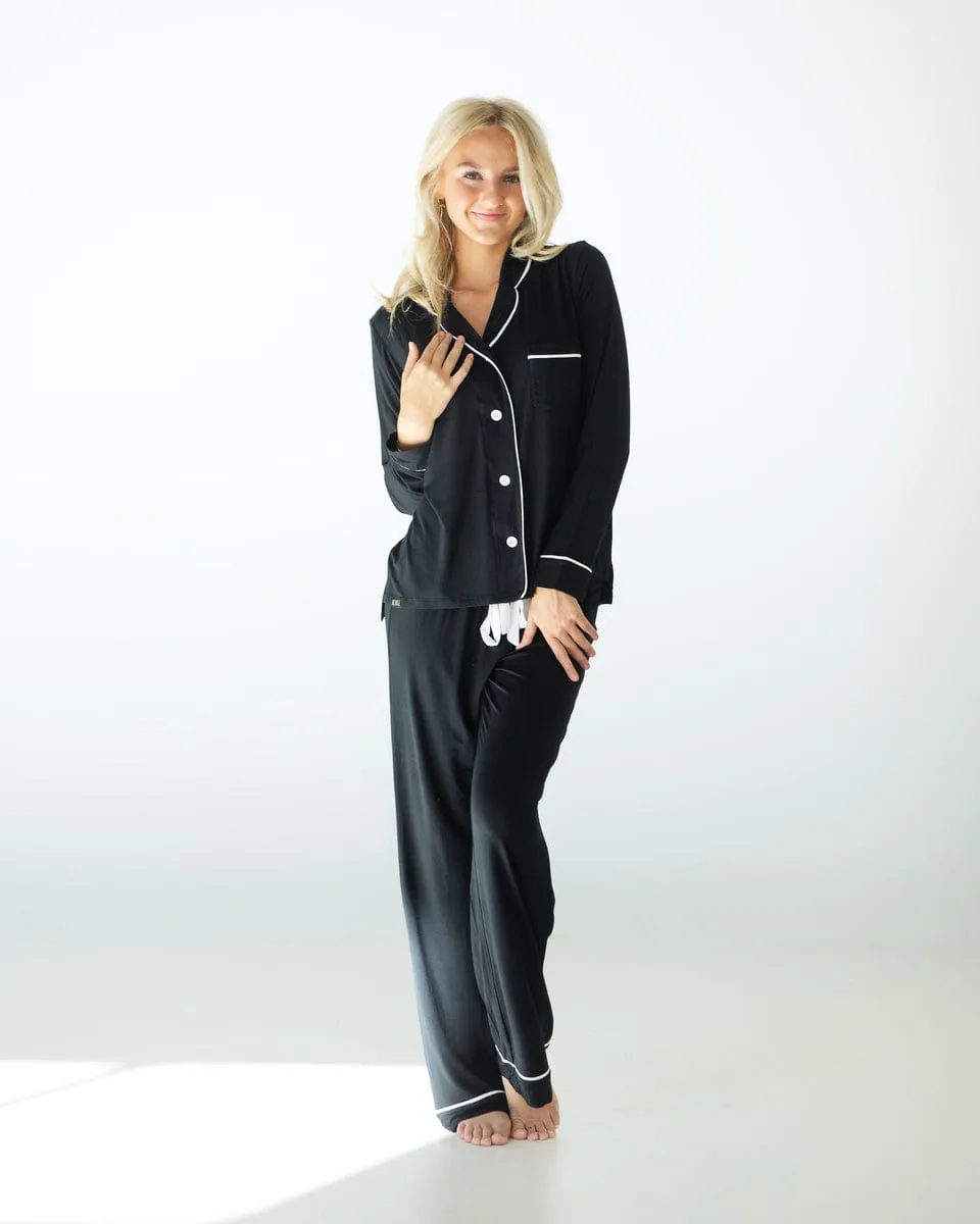 Middle of the Night Pajamas - Black with White Buttons