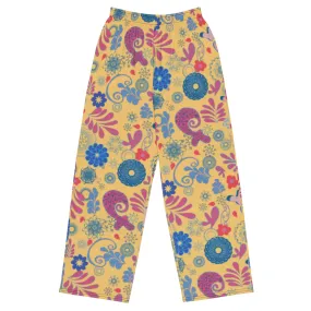 Mustard Paisley unisex wide-leg pants