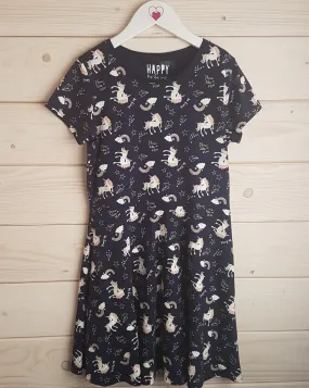 Navy Sleeveless Dress with Unicorn Motif  (10 Years)