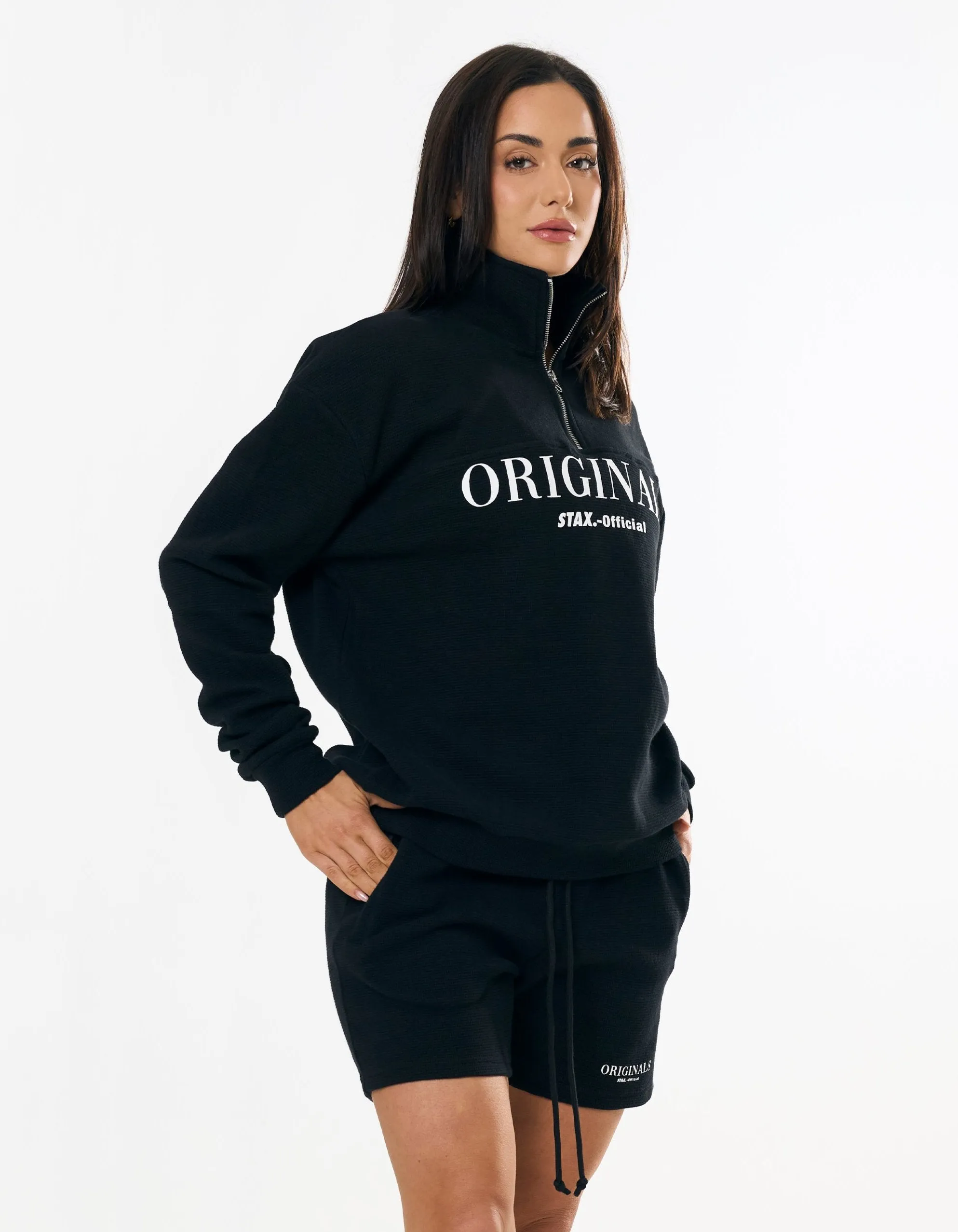 Originals Waffle 1/4 Zip - Black