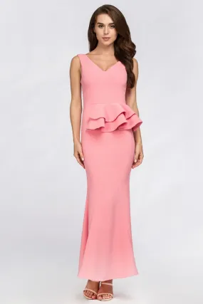 Pink Pearl Peplum Maxi Dress