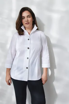 Plus Size Ruffle Neck Button-Front Cotton Poplin Blouse