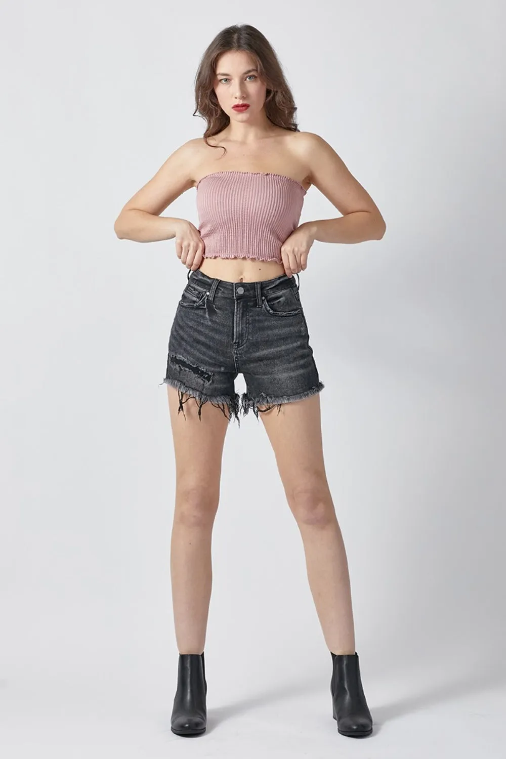 RISEN Raw Hem Denim Shorts with Pockets - Online Exclusive