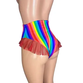 Ruffle Hot Pants High-Waisted Cheeky Bikini in Rainbow Stripe